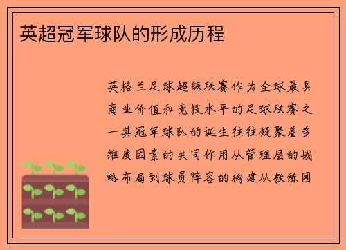 英超冠军球队的形成历程